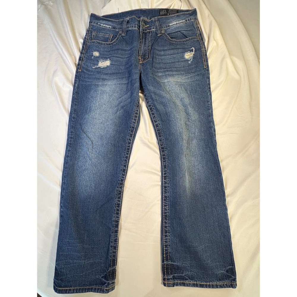 Mens T.K. AXEL Relaxed Straight Blue‎ Denim Jeans W34 L30 Distressed